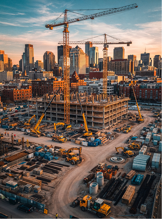 Infrastructure construction project at dusk